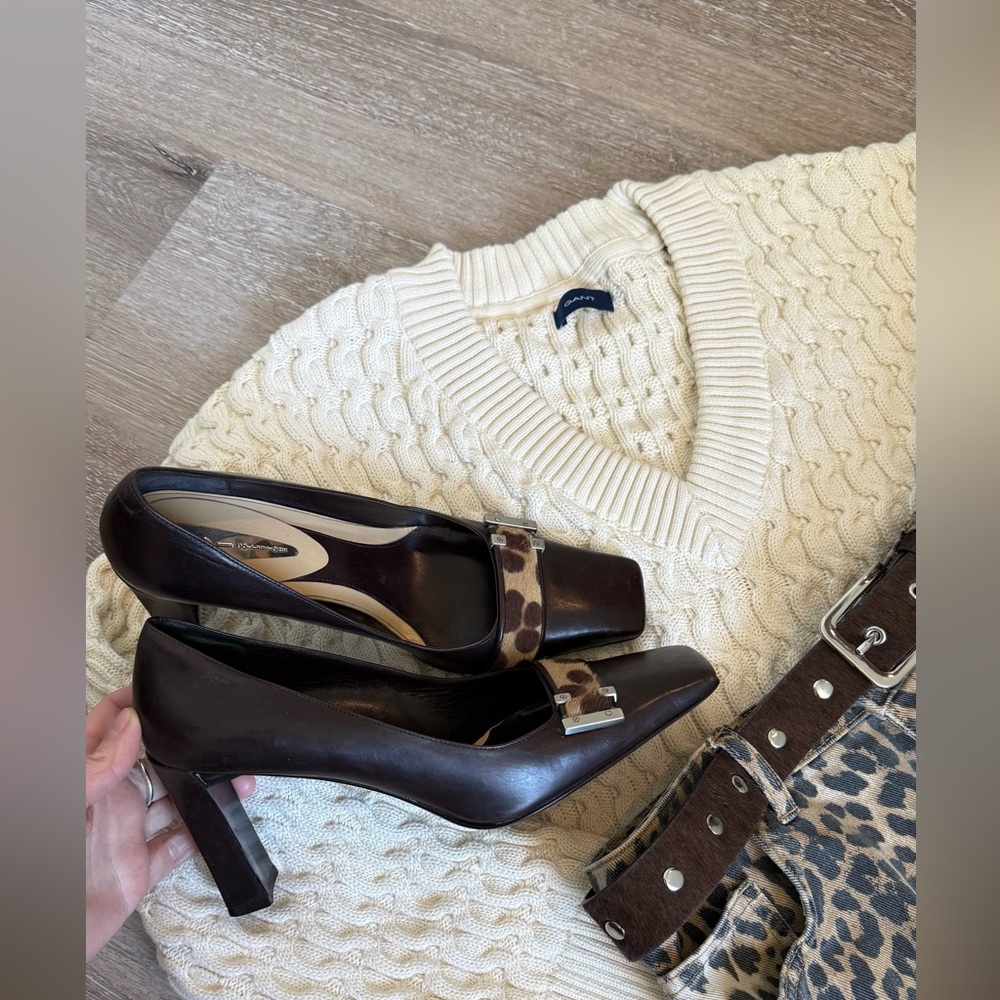 GCI - Elegant Brown Leather Heels with Leopard Accent good for size 7,5 US - Picture 2 of 9